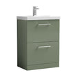 [BFLE833A] Balterley Modern Bathroom 2 Soft-Close Drawer Floor Standing Vanity Unit with Mid-Edge Basin, Satin Green, 600 mm - Cutout