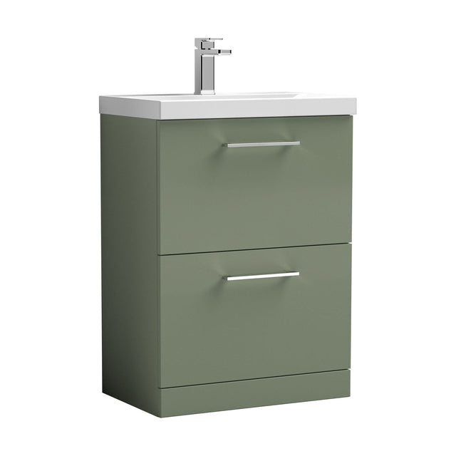 [BFLE833A] Balterley Modern Bathroom 2 Soft-Close Drawer Floor Standing Vanity Unit with Mid-Edge Basin, Satin Green, 600 mm - Cutout