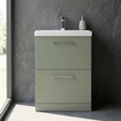 [BFLE833A] Balterley Modern Bathroom 2 Soft-Close Drawer Floor Standing Vanity Unit with Mid-Edge Basin, Satin Green, 600 mm - Silo