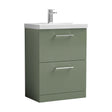 [BFLE833D] Balterley  Contemporary Bathroom 2-Drawer Floor-Standing Thin-Edge Vanity Unit Basin, Satin Green, 600mm - Cutout