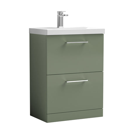 [BFLE833D] Balterley  Contemporary Bathroom 2-Drawer Floor-Standing Thin-Edge Vanity Unit Basin, Satin Green, 600mm - Cutout