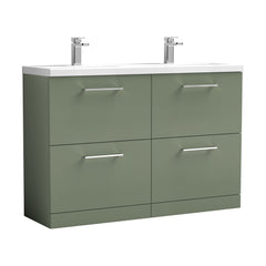 [BFLE833F2] Balterley Level 1200mm Floor Standing 4 Drawer Vanity Unit with Double Basin, Handles & Overflow for Bathroom Storage Gloss White - Cutout