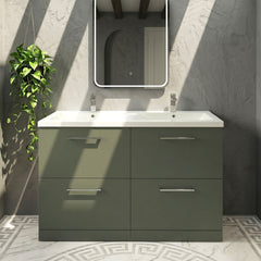 [BFLE833F2] Balterley Level 1200mm Floor Standing 4 Drawer Vanity Unit with Double Basin, Handles & Overflow for Bathroom Storage Gloss White - Silo