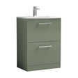 [BFLE833G] Balterley  Modern Bathroom 2 Soft Close Drawer Floor Standing Vanity Unit & Curved Basin, Satin Green, 600mm - Cutout
