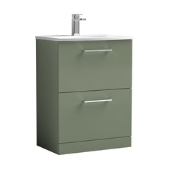 [BFLE833G] Balterley  Modern Bathroom 2 Soft Close Drawer Floor Standing Vanity Unit & Curved Basin, Satin Green, 600mm - Cutout
