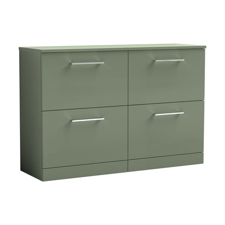 [BFLE833W2] Balterley Level Modern Bathroom 4 Drawer Floor Standing Vanity Unit with Worktop & Handles, Satin Green, 1205 mm - Cutout