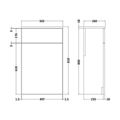 [BFLE841] Bramshall 500mm Floor-Standing Contemporary Compact WC Toilet Unit - Technical Drawing