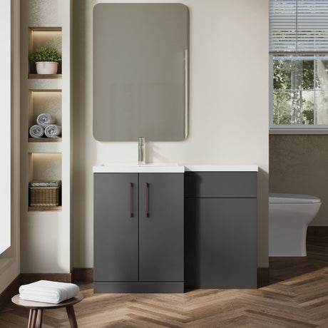 [BFLE911LH019] Bramshall Combination Vanity Unit with Basin & WC, Left Hand, 1100mm x 390mm - Choice of Colour and Handle Finish - Lifestyle 1