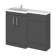[BFLE911L] Balterley Left-Hand Bathroom Vanity and WC Unit Combination with Basin - 1100mm - Gloss Grey with Chrome Handles - Cutout
