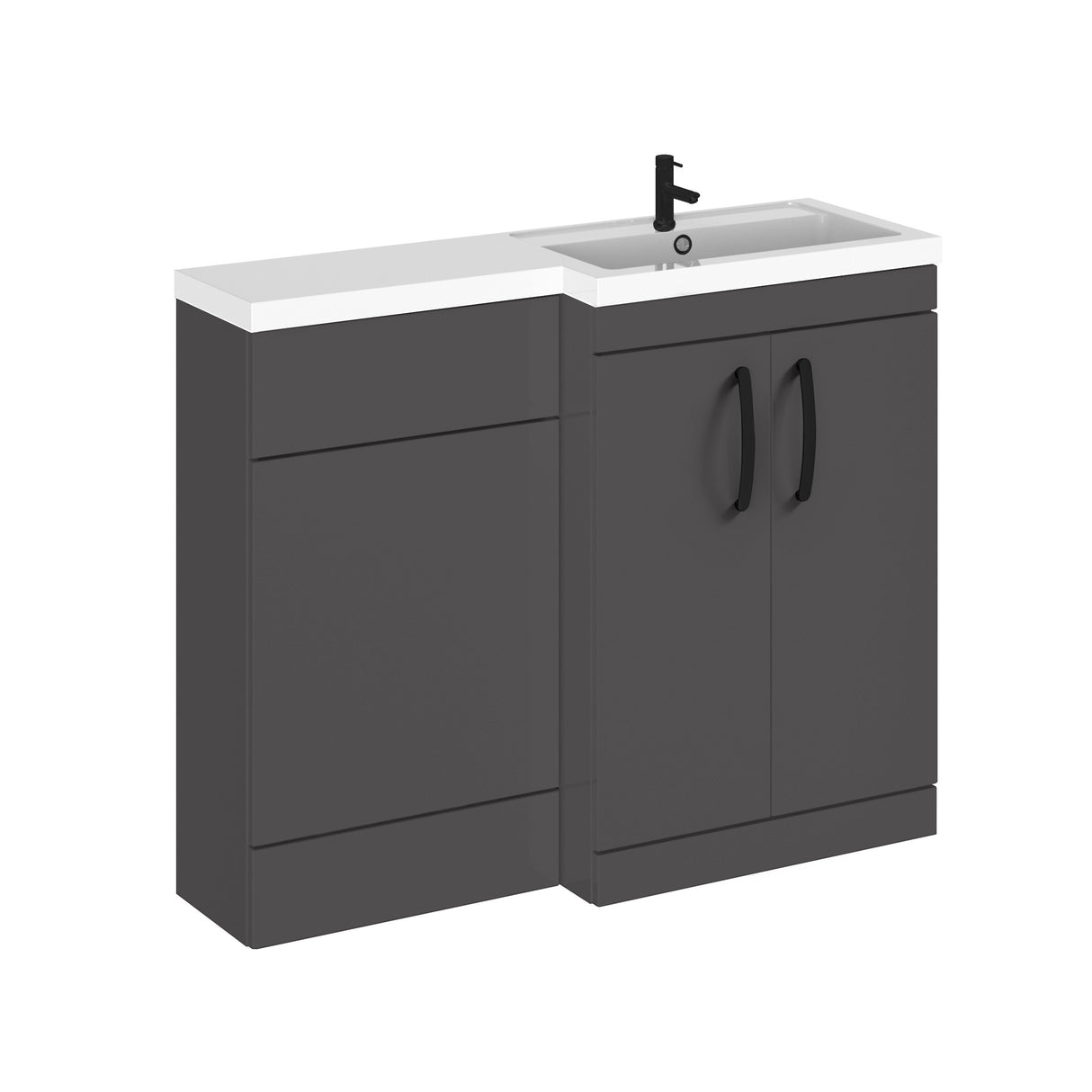 Bathroom Vanity Unit with Basin & WC, Right Hand, 1100mm x 390mm - Choice of Colour