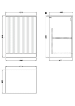 [BFLF103GMT] Callingwood Contemporary Floor Standing 2 Door Vanity Unit with Grey Marble Worktop, Choice of Size and Colour - Line Drawing