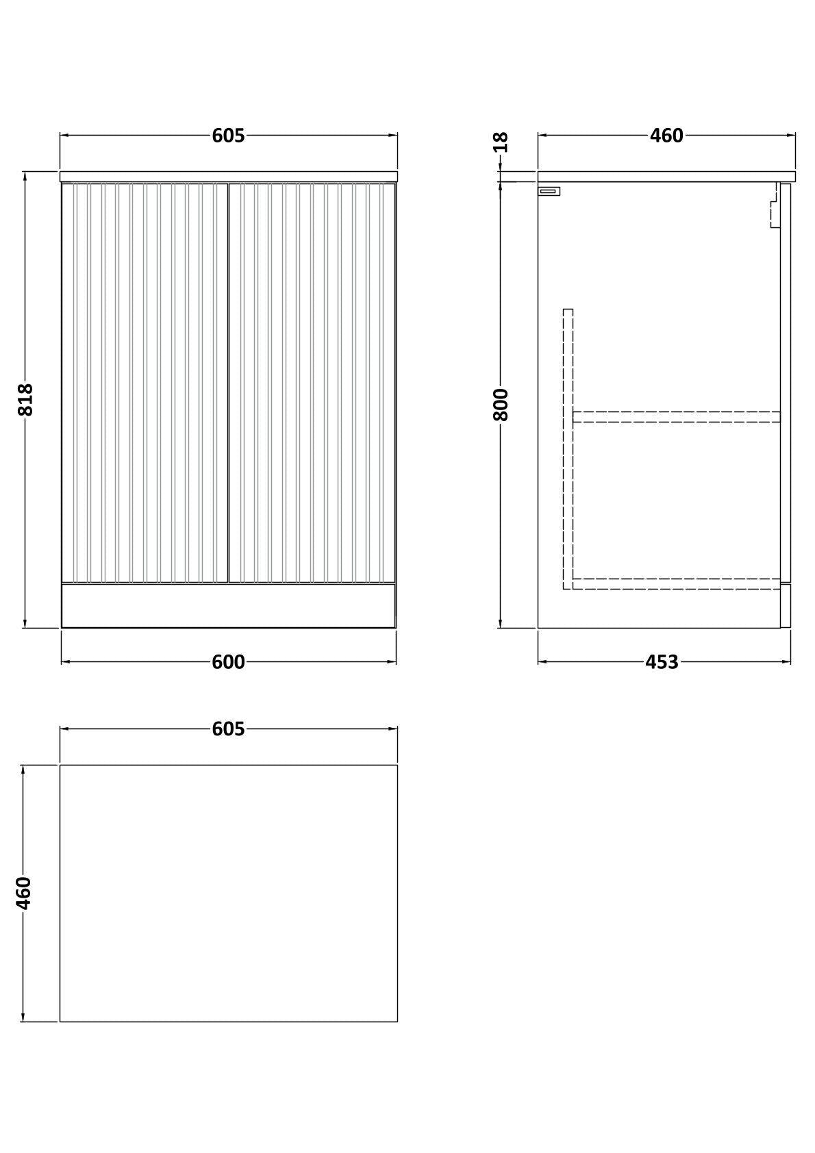 [BFLF103LBP] Callingwood Contemporary Floor Standing 2 Door Vanity Unit with Black Pietra Marble Laminate Worktop, Choice of Size and Colour - Line Drawing