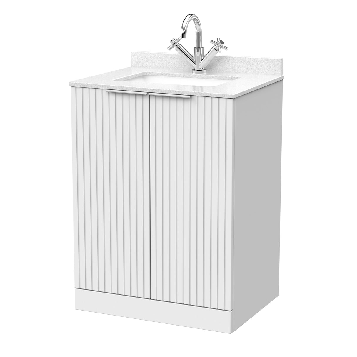 [BFLF103WS1] Callingwood Contemporary Floor Standing 2 Door Vanity Unit with Marble Worktop and Basin, Choice of Size and Colour - Cutout