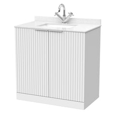 [BFLF105WS1] Callingwood Contemporary Floor Standing 2 Door Vanity Unit with Marble Worktop and Basin, Choice of Size and Colour - Cutout