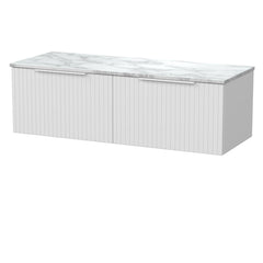 [BFLF122CMT2] Callingwood Contemporary Wall Hung 2 Drawer 1200mm Vanity Unit with Carrera Marble Worktop, Choice of Colour - Cutout