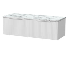 [BFLF122LCM2] Callingwood Contemporary Wall Hung 2 Drawer 1200mm Vanity Unit with Carrera Marble Laminate Worktop, Choice of Colour - Cutout