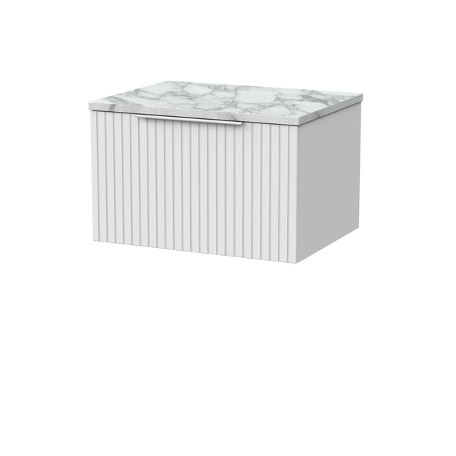 [BFLF122LCM] Callingwood Contemporary Wall Hung 1 Drawer Vanity Unit with Carrera Marble Laminate Worktop, Choice of Size and Colour - Cutout