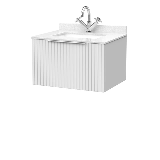 [BFLF122WS1] Callingwood Contemporary Wall Hung 1 Drawer Vanity Unit with Marble Worktop and Basin, Choice of Size and Colour - Cutout