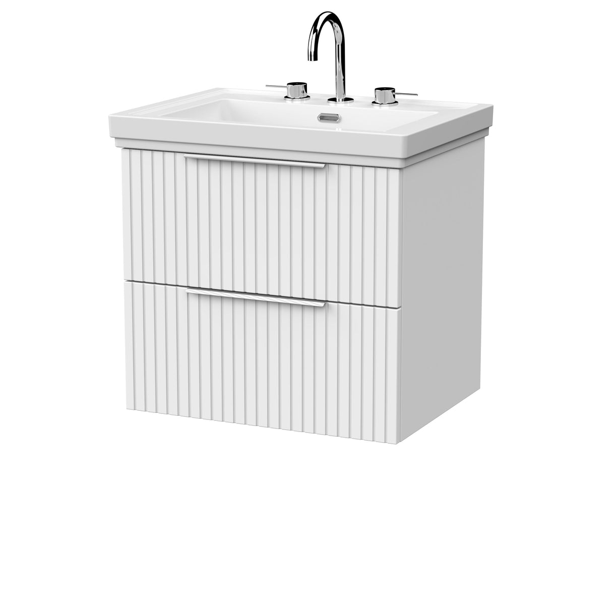 [BFLF124B] Callingwood Contemporary Wall Hung 2 Drawer Vanity Unit with Traditional 3 Tap Hole Fireclay Basin, Choice of Size and Colour - Cutout