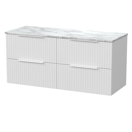 [BFLF124CMT2] Callingwood Contemporary Wall Hung 4 Drawer 1200mm Vanity Unit with Carrera Marble Worktop, Choice of Colour - Cutout