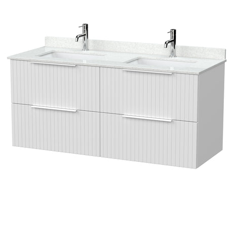 [BFLF124WS2] Callingwood Contemporary Wall Hung 4 Drawer 1200mm Vanity Unit with Marble Worktop and Double Basin, Choice of Colour - Cutout