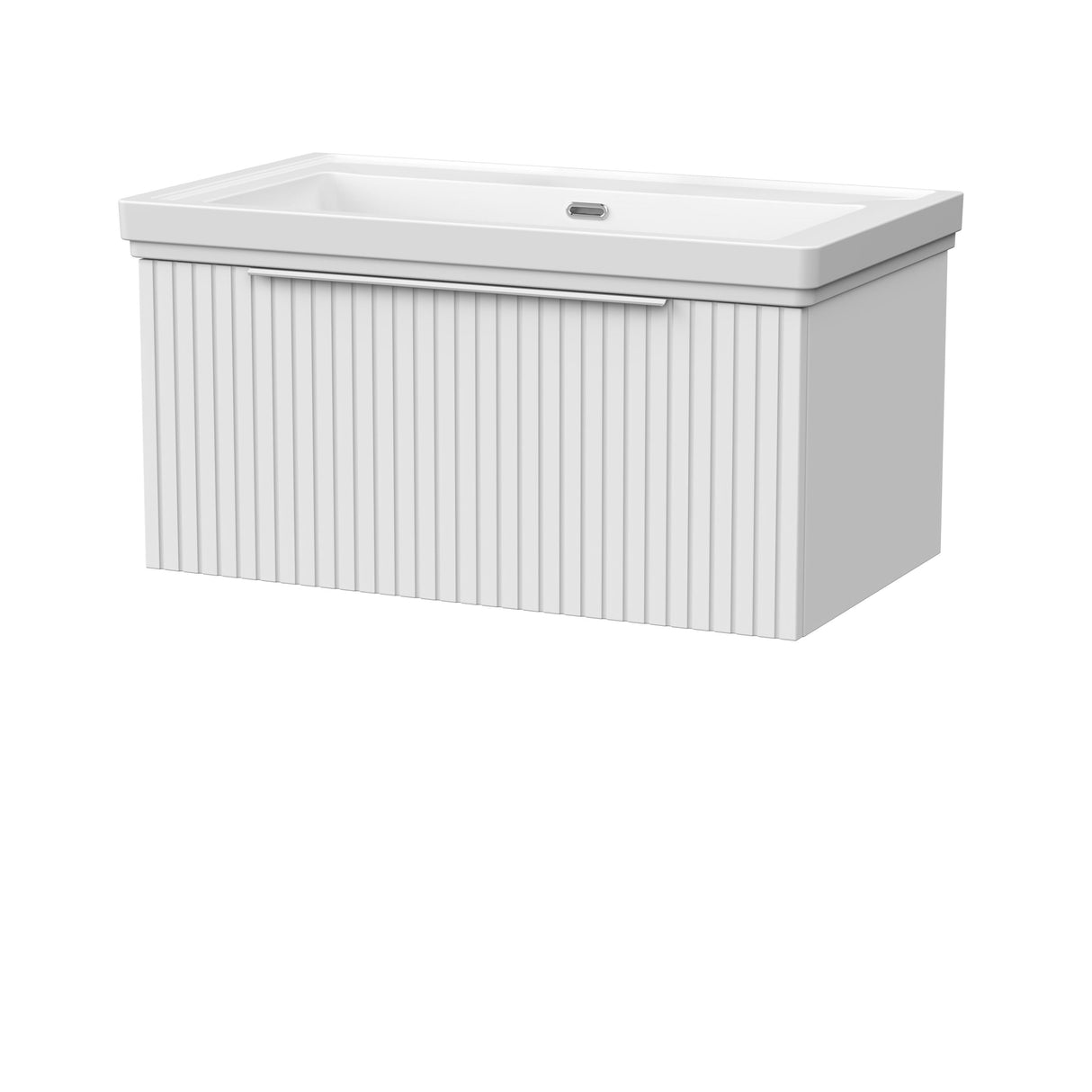 [BFLF125H] Callingwood Contemporary Wall Hung 1 Drawer Vanity Unit with Traditional 0 Tap Hole Fireclay Basin, Choice of Size and Colour - Cutout