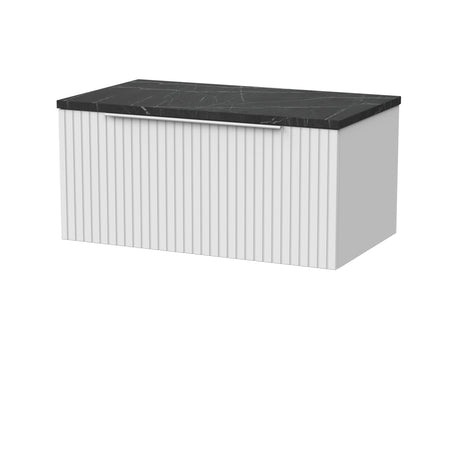 [BFLF125LBP] Callingwood Contemporary Wall Hung 1 Drawer Vanity Unit with Black Pietra Marble Laminate Worktop, Choice of Size and Colour - Cutout