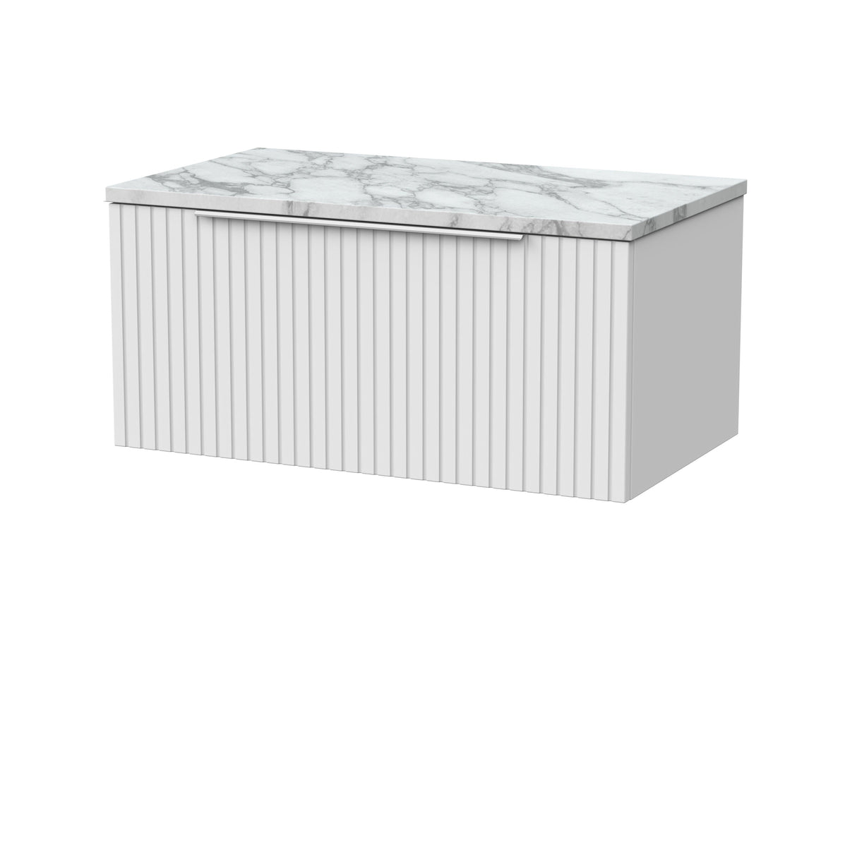 [BFLF125LCM] Callingwood Contemporary Wall Hung 1 Drawer Vanity Unit with Carrera Marble Laminate Worktop, Choice of Size and Colour - Cutout