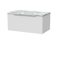 [BFLF125LCM] Callingwood Contemporary Wall Hung 1 Drawer Vanity Unit with Carrera Marble Laminate Worktop, Choice of Size and Colour - Cutout