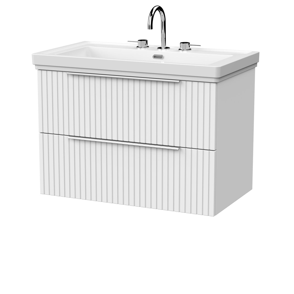 [BFLF126B] Callingwood Contemporary Wall Hung 2 Drawer Vanity Unit with Traditional 3 Tap Hole Fireclay Basin, Choice of Size and Colour - Cutout