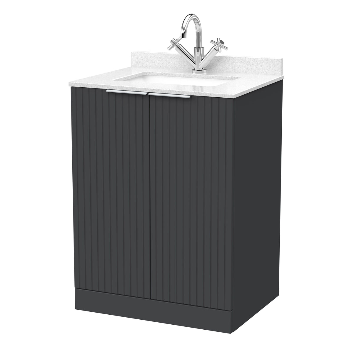 [BFLF1403WS1] Callingwood Contemporary Floor Standing 2 Door Vanity Unit with Marble Worktop and Basin, Choice of Size and Colour - Cutout