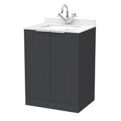 [BFLF1403WS1] Callingwood Contemporary Floor Standing 2 Door Vanity Unit with Marble Worktop and Basin, Choice of Size and Colour - Cutout