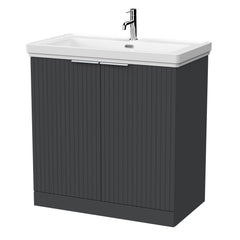 [BFLF1405A] Callingwood Contemporary Floor Standing 2 Door Vanity Unit with Traditional 1 Tap Hole Fireclay Basin, Choice of Size and Colour - Cutout