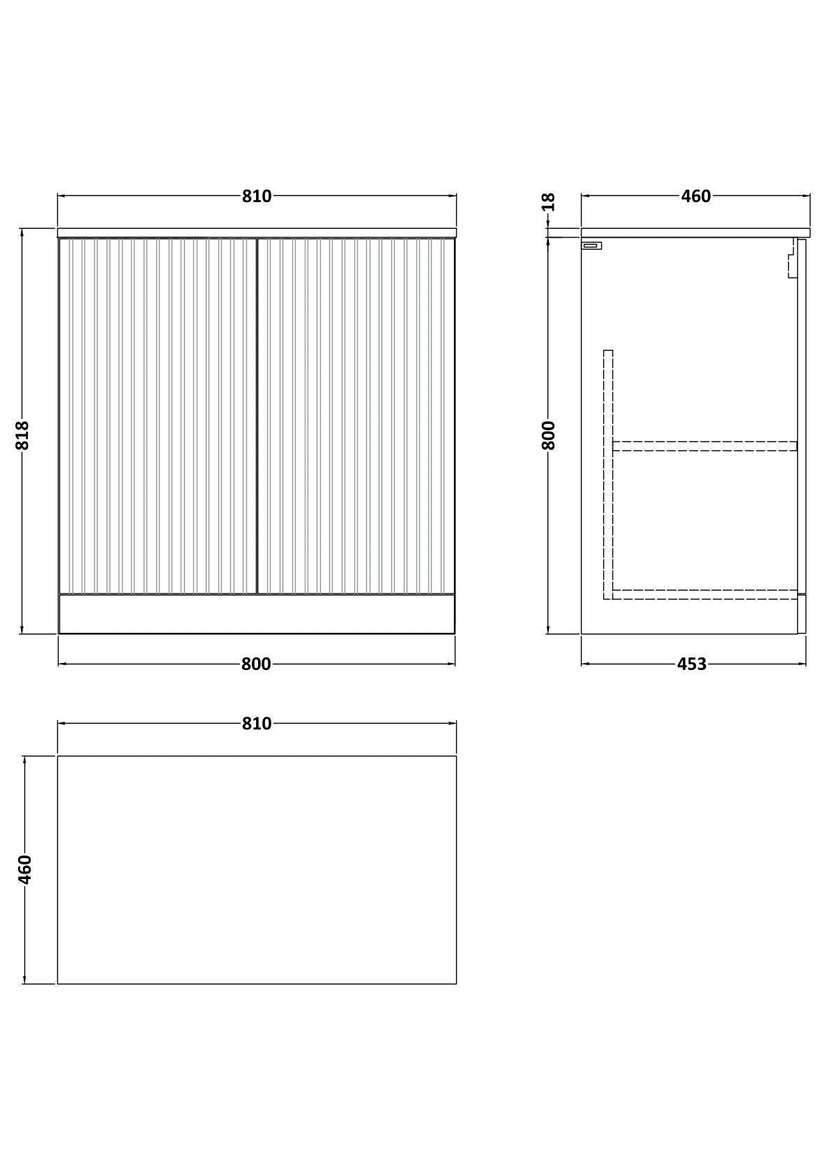[BFLF1405GMT] Callingwood Contemporary Floor Standing 2 Door Vanity Unit with Grey Marble Worktop, Choice of Size and Colour - Line Drawing