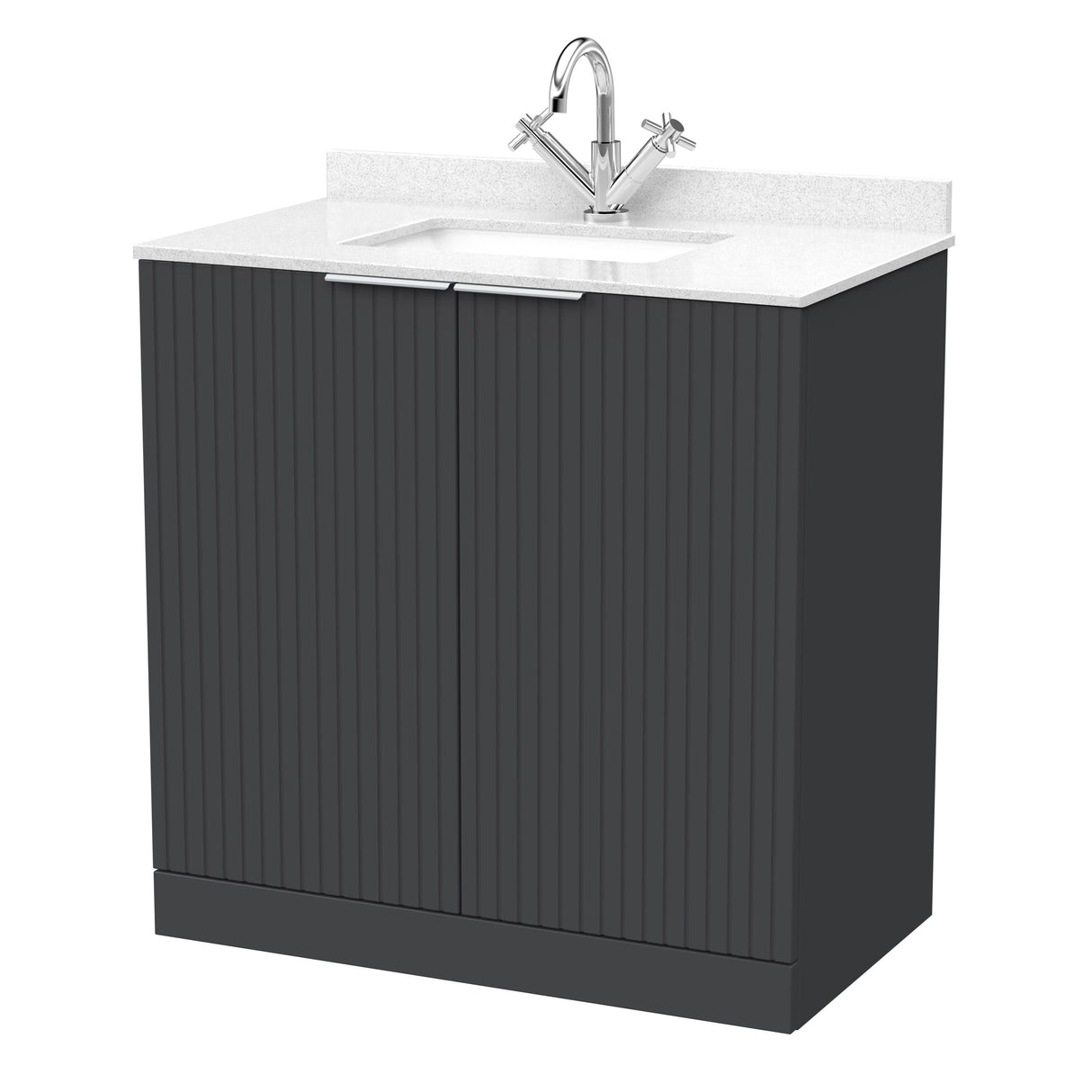 [BFLF1405WS1] Callingwood Contemporary Floor Standing 2 Door Vanity Unit with Marble Worktop and Basin, Choice of Size and Colour - Cutout