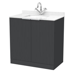 [BFLF1405WS1] Callingwood Contemporary Floor Standing 2 Door Vanity Unit with Marble Worktop and Basin, Choice of Size and Colour - Cutout