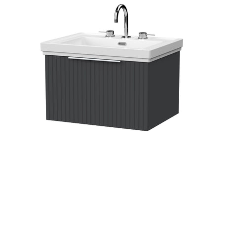 [BFLF1422B] Callingwood Contemporary Wall Hung 1 Drawer Vanity Unit with Traditional 3 Tap Hole Fireclay Basin, Choice of Size and Colour - Cutout