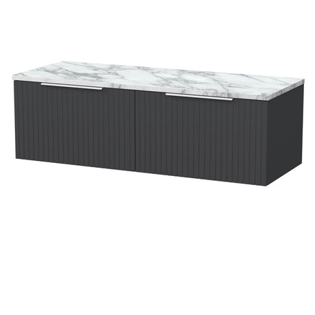[BFLF1422LCM2] Callingwood Contemporary Wall Hung 2 Drawer 1200mm Vanity Unit with Carrera Marble Laminate Worktop, Choice of Colour - Cutout