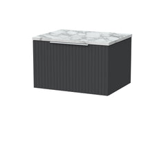 [BFLF1422LCM] Callingwood Contemporary Wall Hung 1 Drawer Vanity Unit with Carrera Marble Laminate Worktop, Choice of Size and Colour - Cutout