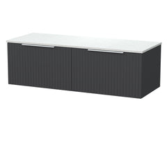 [BFLF1422WMT2] Callingwood Contemporary Wall Hung 2 Drawer 1200mm Vanity Unit with White Marble Worktop, Choice of Colour - Cutout