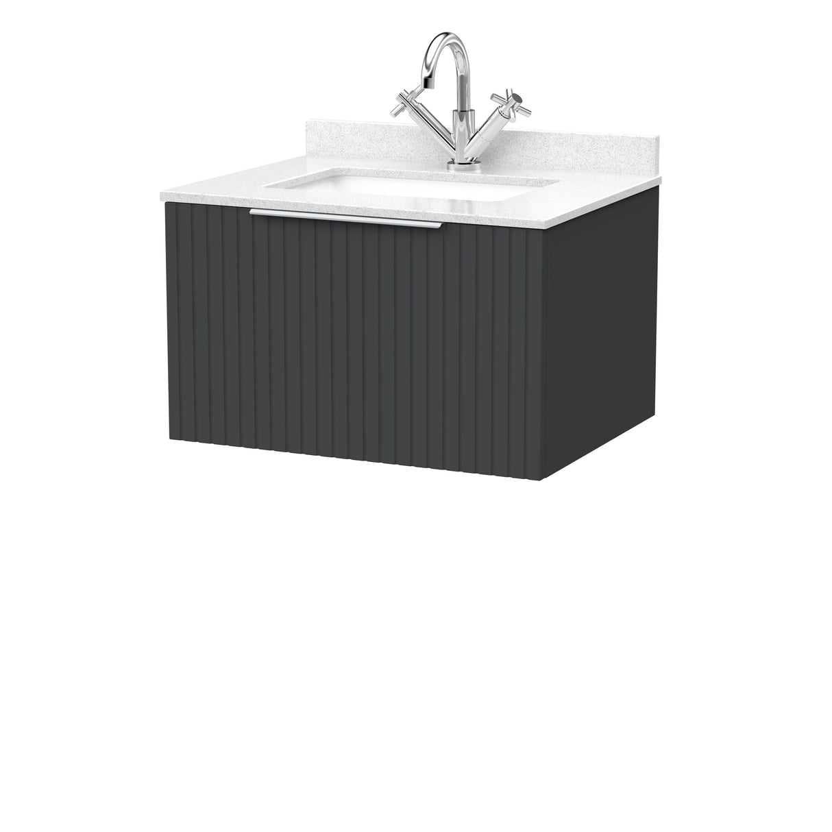 [BFLF1422WS1] Callingwood Contemporary Wall Hung 1 Drawer Vanity Unit with Marble Worktop and Basin, Choice of Size and Colour - Cutout