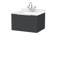 [BFLF1422WS1] Callingwood Contemporary Wall Hung 1 Drawer Vanity Unit with Marble Worktop and Basin, Choice of Size and Colour - Cutout