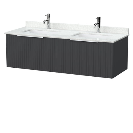 [BFLF1422WS2] Callingwood Contemporary Wall Hung 2 Drawer 1200mm Vanity Unit with Marble Worktop and Double Basin, Choice of Colour - Cutout