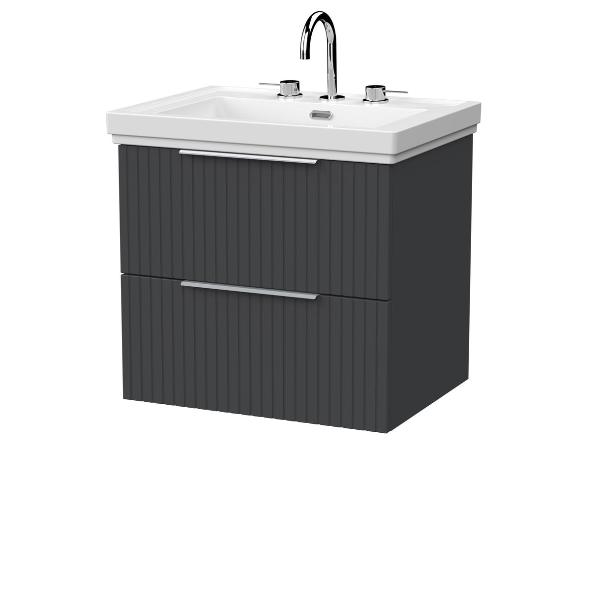 [BFLF1424B] Callingwood Contemporary Wall Hung 2 Drawer Vanity Unit with Traditional 3 Tap Hole Fireclay Basin, Choice of Size and Colour - Cutout