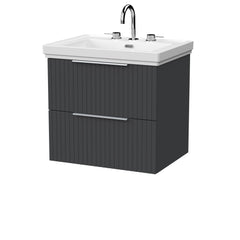 [BFLF1424B] Callingwood Contemporary Wall Hung 2 Drawer Vanity Unit with Traditional 3 Tap Hole Fireclay Basin, Choice of Size and Colour - Cutout