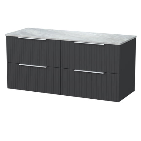[BFLF1424GMT2] Callingwood Contemporary Wall Hung 4 Drawer 1200mm Vanity Unit with Grey Marble Worktop, Choice of Colour - Cutout