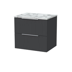 [BFLF1424LCM] Callingwood Contemporary Wall Hung 2 Drawer Vanity Unit with Carrera Marble Laminate Worktop, Choice of Size and Colour - Cutout