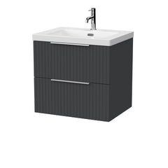 [BFLF1424L] Callingwood Contemporary Wall Hung 2 Drawer Vanity Unit with 1 Tap Hole Fireclay Basin, Choice of Size and Colour - Cutout