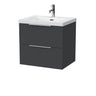 [BFLF1424L] Callingwood Contemporary Wall Hung 2 Drawer Vanity Unit with 1 Tap Hole Fireclay Basin, Choice of Size and Colour - Cutout