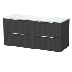 [BFLF1424WMT2] Callingwood Contemporary Wall Hung 4 Drawer 1200mm Vanity Unit with White Marble Worktop, Choice of Colour - Cutout